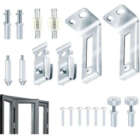 Kit de reparación de rieles para puertas corredizas de 18 piezas, kit de herrajes para puertas corredizas plegables, puerta corrediza para gabinete, kit de herrajes para puertas plegables de almacenam (1/4)