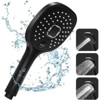 Cabezal de ducha de alta presión, cabezal de ducha de ahorro de agua de 3 modos y botón de interruptor, cabezal de ducha ABS negro mate y duchas de mano