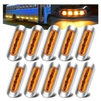 Paquete de 10 luces de posición laterales Ambra, luces de posición laterales LED DC 12V-24V, indicador de posición impermeable con bisel cromado para camión, autobús, remolque, caravana, cubierta de b