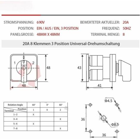 Interrupteur Rotatif 3 Phases 2 Broches Carré Uxcell - Neuf Sous Emballage - Pour Montage Panneau - Fabriqué En Chine