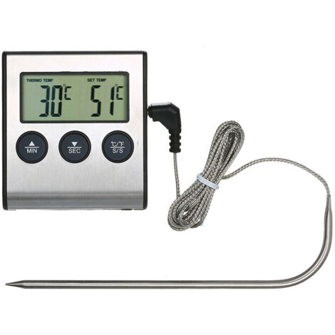 ZVD – Thermomètre de cuisson numérique 0~250°C avec minuterie d'alarme – Sonde de 148mm pour barbecue et pâtisserie – Précision ±1°C