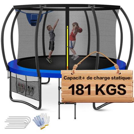 LeJump Trampoline de Jardin de 366 cm avec Filet de Sécurité et Échelle, Trampoline Rond pour Enfants et Adultes jusqu'à 150 kg, 12 Pieds avec Accessoires