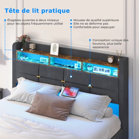 Lit Polster 140x200 Cm - Cadre Suspendu Avec LED, Tête De Lit Design Gris 97557919