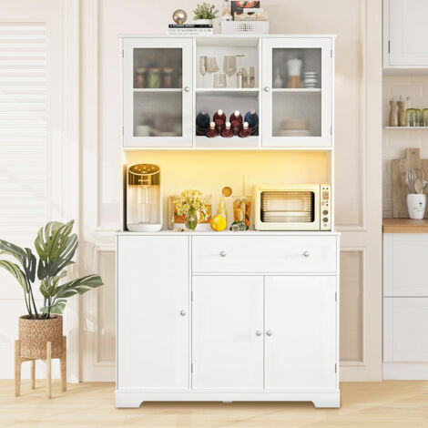 Buffet de Rangement Industriel Blanc - Meuble 175 x 40 x 105 cm avec 5 Portes, 1 Grand Tiroirs, Étagères Réglables et Multiprise - Rangement Polyvalent pour Salon, Salle à Manger ou Bureau