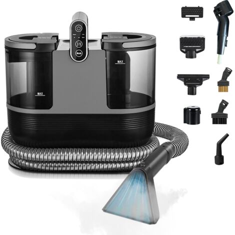 Shampouineuse canapé - Nettoyeur de tapis 1200W avec chauffage intégré – Vapeur 100°C – Eau chaude 60°C – Aspiration humide et sèche –Double réservoir 1,6 L / 0,95 L – Câble 4 m – Protection IPX4