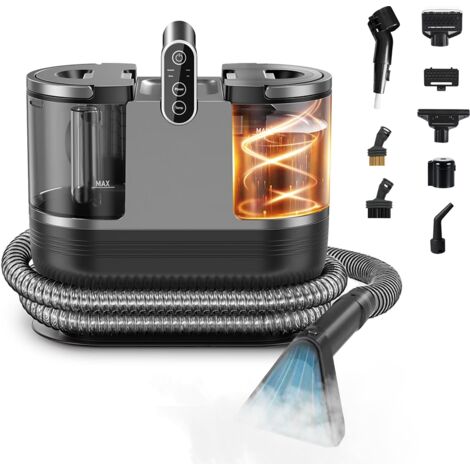 Shampouineuse canapé - Nettoyeur de tapis 1200W avec chauffage intégré – Vapeur 100°C – Eau chaude 60°C – Aspiration humide et sèche –Double réservoir 1,6 L / 0,95 L – Câble 4 m – Protection IPX4