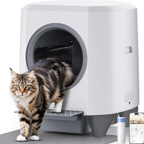 Litière chat autonettoyante capacité maximale de 80L, bac à litière pour chat alerte intelligente via contrôle app, surveillance santé, capteur infrarouge, adapté à de nombreux types de litière