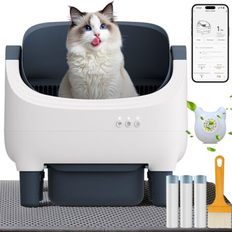 Litière chat autonettoyante capacité maximale de 76L + 11L, bac à litière pour chat alerte intelligente via contrôle app, surveillance santé, capteur infrarouge, adapté à de nombreux types de litière