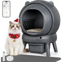 Litière chat autonettoyante capacité maximale de 65l, bac à litière pour chat alerte intelligente via contrôle app, surveillance santé, capteur infrarouge, adapté à de nombreux types de litière