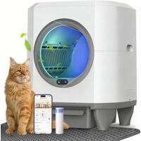 Litière chat autonettoyante capacité maximale de 80L, bac à litière pour chat alerte intelligente via contrôle app, surveillance santé, capteur infrarouge, adapté à de nombreux types de litière