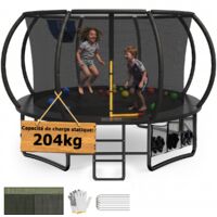 Trampoline extérieur ø 427 cm, capacité de charge 204kg, trampoline de jardin robuste pour enfants et adultes, avec panier de basket, sac de rangement, couverture de protection, échelle