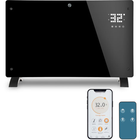 Wolketon Elektroheizung Schwarz 2000W Glaskonvektor Konvektor Wand