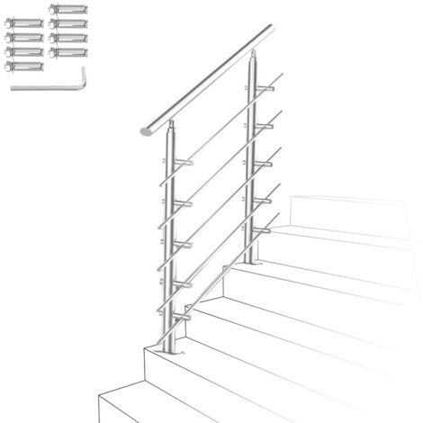 VINGO Treppengeländer Edelstahl Geländer Balkongeländer Ø 42mm für Innen und Außen Garten Treppenhaus 150 cm 5 Querstäbe