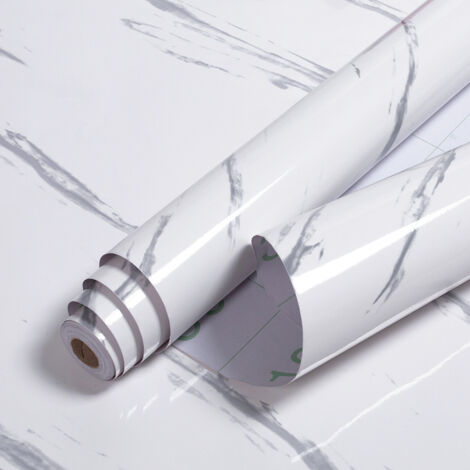 SWANEW Möbelfolie Klebefolie Vinyl Selbstklebende Tapete Küche Aufkleber Folie Glitzer Wasserdicht 1-Rolle 500cm x 61cm,Marmoriert - Weiß