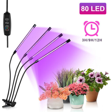 SWANEW Pflanzenlampe LED Vollspektrum Pflanzenlicht 80 LEDs, 4 Kpfe Grow  Lampe Pflanzenleuchte Wachstumslampe fr Pflanzen, 10 Dimmstufen LED Grow  Light fr Zimmerpflanzen, Gartenarbeit, Gewchshaus