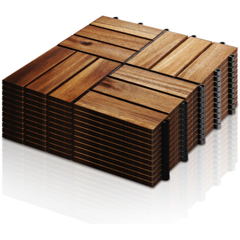 SWANEW 33 Stück Holzfliesen aus Akazienholz Balkonfliesen Terrassenfliesen, Bodenbelag mit Drainage, Fliese Leicht verlegbar(12 Latten 5 m²) (1/4)