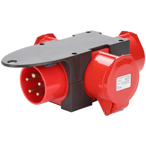 SWANEW Stromverteiler Verteiler Baustromverteiler CEE 16A 400V - 3 x 16 A mit Sicherheitsklappdeckeln für Baustelle