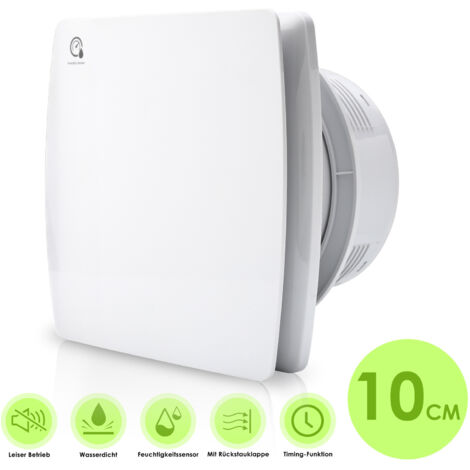 SWANEW Badlüfter 100 mm/150mm Wandlüfter Ventilator Lüfter für Bad WC Küche Wandventilator Badezimmer Wand Niedrigem Weiß - 100mm mit Timer Feuchtesensor