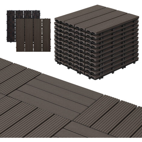 SWANEW WPC Holzfliesen 11x Terrassenfliesen á 30 x 30 x 2.2 cm, Dunkelbraun, 1m² WPC Klickfliesen, Balkonfliesen wetterfest
