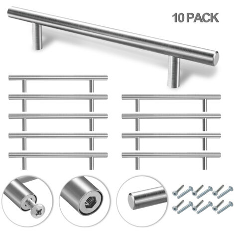 SWANEW 10x Möbelgriff 128mm Schrankgriffe Edelstahl Gebürstet Schubladengriffe Küchenschrank Türgriffe Küche Stangengriff Bohrlochabstand 128mm Gesamtlänge 188mm Ø 10 mm
