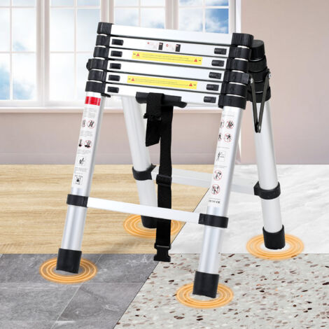 SWANEW Teleskopleiter Ausziehleiter Klappleiter 1.4m+1.7m Stabil Anlegeleiter  Aluminium Stehleiter  bis 150kg