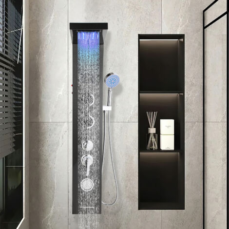 SWANEW Duschpaneel für Badezimmer Hydromassagen Duschsystem Regendusche Multifunktionales Duschpaneel 5 große Massagedüsen Duschsäule, Schwarz (1/5)