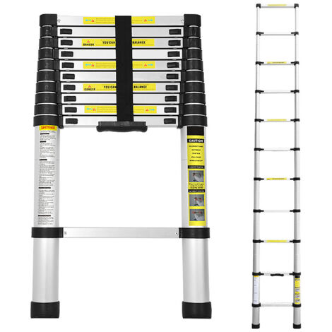 SWANEW 3.2M Teleskopleiter Aluminium Mehrzweckleiter Fingerklemmschutz Auszeihleiter Klappbar Aluminiumleiter Antirutsch bis 150 KG