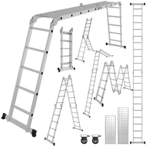 SWANEW Aluminium Multifunktionsleiter 4x5 582cm bis 150kg belastbar Verstellbar, Gelenkleiter Klappleiter Stehleiter Aluleiter mit Sicherheitsschlössern & rutschfeste Fußpads, Mehrzweckleiter