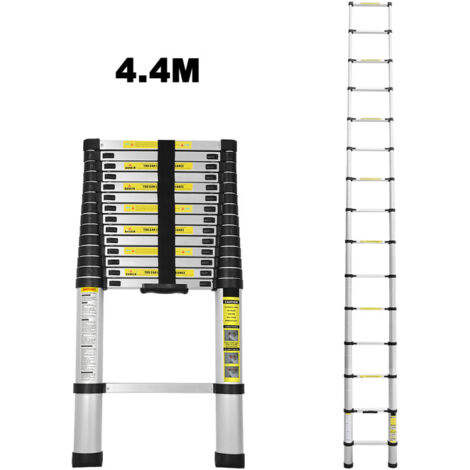 SWANEW 4.4M Teleskopleiter Aluminium Mehrzweckleiter Fingerklemmschutz Auszeihleiter Klappbar Aluminiumleiter Antirutsch bis 150 KG