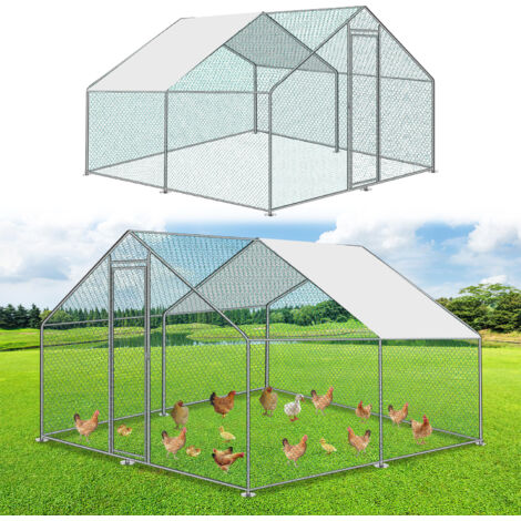 SWANEW Hühnerstall 3x4x2m Hühnerhaus Kleintierstall Freilaufgehege Kleintiergehege Voliere Freigehege Hühnerkäfig Geflügelstall Verzinkter Stahlrahmen mit Dach (1/5)