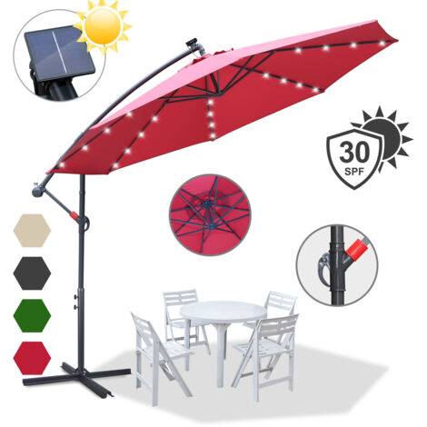 Sonnenschirm mit LED 300 cm Strandschirm Marktschirm Gartenschirm Terrassenschirm Rund UV30+, Rot (1/5)