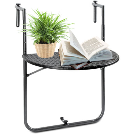 SWANEW Balkonhängetisch Gartentisch Balkontisch Hängetisch klappbar 64x60x83.5cm mit 3 Höhenverstellbar, Tischplatte 60x40 cm, in Rattan-Optik, Schwarz (1/5)