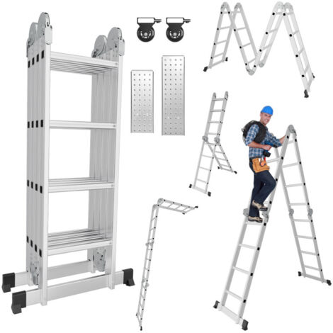 SWANEW 470cm Aluminum Mehrzweckleitern, 4x4 Stufen Gerüst Leiter mit 2 Arbeitsplattform, Klappbare Stehleiter (1/5)