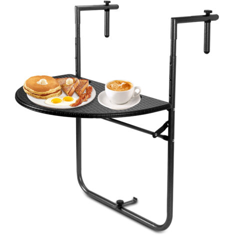 SWANEW Balkontisch Hängetisch Balkonhängetisch Tisch Balkon für Geländer Balkongeländer mit 3 Höhenverstellbar,Tischplatte 60x40 cm,in Holz-Optik,Grau (1/5)
