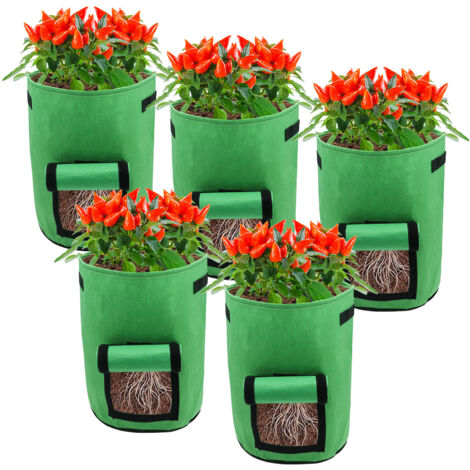 SWANEW Pflanzsack Pflanztasche Kartoffel Tomaten Erdnüsse Vliesstoff Atmungsaktiv Pflanzbeutel Gemüse Beutel 5 Stück 7 Gallone Grün (1/5)
