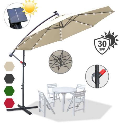 Ampelschirm 3m Sonnenschirm mit LED Alu dreh schwenk Schirm Garten Terrasse Balkon Beige (1/5)