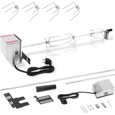 SWANEW Edelstahl Grillspieß Grillspieße Set Edelstahl Motor 220V - 240V elektrischer drehspieß otisserie 117cm inkl. 4X Fleischnadeln