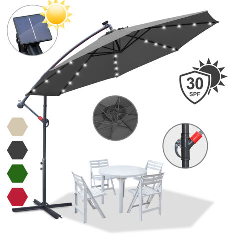 3.5m Sonnenschirm mit LED Gartenschirm Wasserabweisend Terrassenschirm UV30+ mit Handkurbel balkon Marktschirm, Grau (1/5)