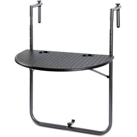 SWANEW Balkonhängetisch, Balkontisch zum Hängen, Hängetisch klappbar Beistelltisch Gartentisch, Klapptisch mit 3 Höhen, 2 Tassenhalterungen, in Rattan-Optik, 60x40 cm Schwarz (1/5)