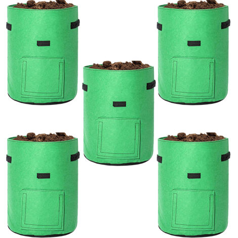 5 Stück 10 Gallone Pflanzsack Pflanzsäcke Pflanztasche Kartoffel Tomaten Erdnüsse Vliesstoff Pflanzbeutel, Grün - grün (1/5)