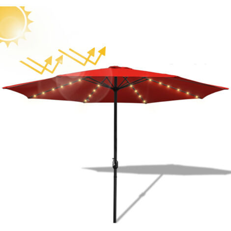 SWANEW Sonnenschirm Ampelschirm 350 cm mit LED Solar, UV-Schutz, Kurbel - Rot - Gartenschirm Marktschirm Kurbelschirm (1/5)