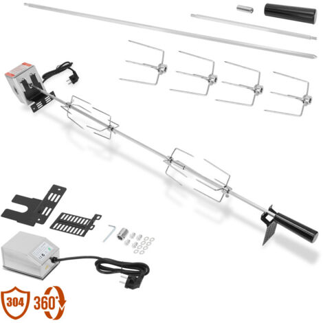 SWANEW Grillspieß Set 117 cm 4X Fleischnadel inkl. Edelstahl mit Motor 220V-240V Drehspieß Rotisserie Drehspiess Grillspieß für Gasgrill holzkohlegrill Grill grillzubehör feuerschale Elektrischer BBQ (1/5)
