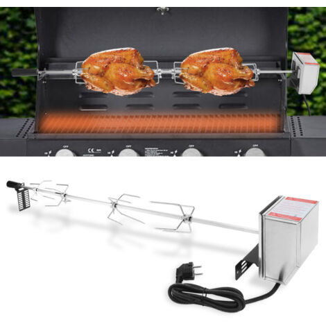 SWANEW BBQ Grillspieß 117cm 230V aus Edelstahl, inkl. 4 Fleischklammern BBQ Fleischklammer, Griffstück und Motor Elektrischer Drehspieß 220V - 240V (1/5)