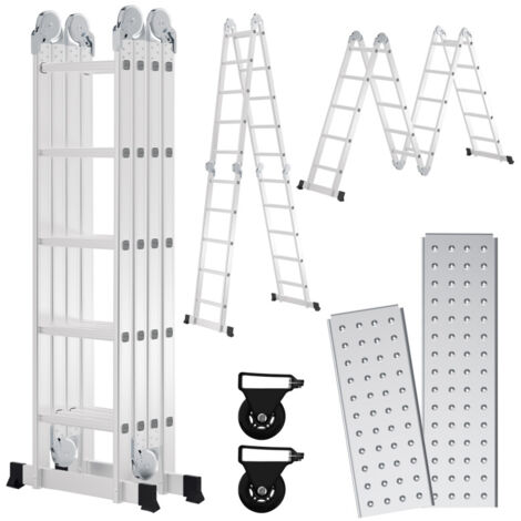 SWANEW 580cm Aluminum Mehrzweckleitern, 4x5 Stufen Gerüst Leiter mit 2 Arbeitsplattform, Klappbare Stehleiter (1/5)