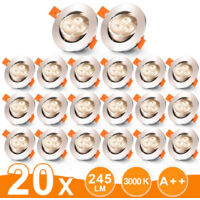 SWANEW 20er LED Einbaustrahler Deckeneinbauleuchte Set Einbauleuchte Deckenleuchte Einbauspot Deckenspot IP20 245LM Strahler Warmweiß 3W