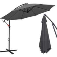 Sonnenschirm 300 cm mit UV Schutz 30+ Kurbel Knickbar Alu Rund Balkon Terrasse Garten Balkonschirm Kurbelschirm Marktschirm Grau
