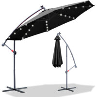 Alu Sonnenschirme mit LED 350cm mit kurbel UV Schutz 30+ balkonschirm gartenschirm höhenverstellbarer (Grau)