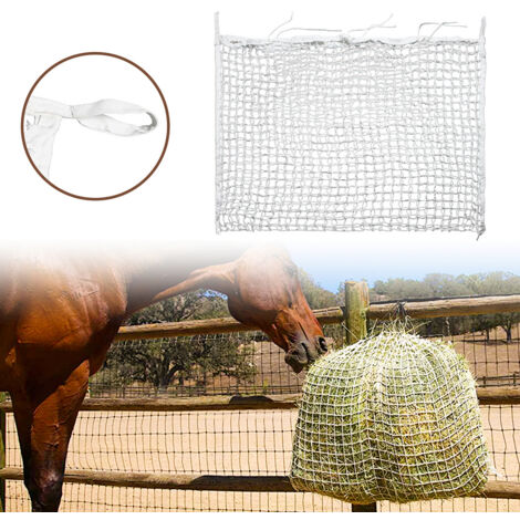 Wolketon Rete da Fieno Maglia Bianca Borsa da Fieno a Forma di Fieno per Tutta la Giornata Grande Borsa per Mangime con Piccoli Fori per Cavalli 1 pezzo 120 x 90 cm