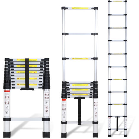 Wolketon Scala Telescopica Portatile Multifunzione in Alluminio Pieghevole da 3,2m con Borsa da Trasporto e Guanti, Carico Massimo 150kg