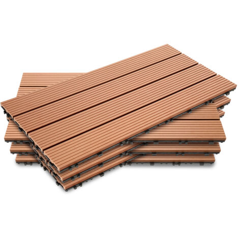Wolketon Piastrella per terrazza Piastrelle in legno composito WPC 60 x 30 cm Piastrelle a clip per giardino esterno 48x giallo-marrone
